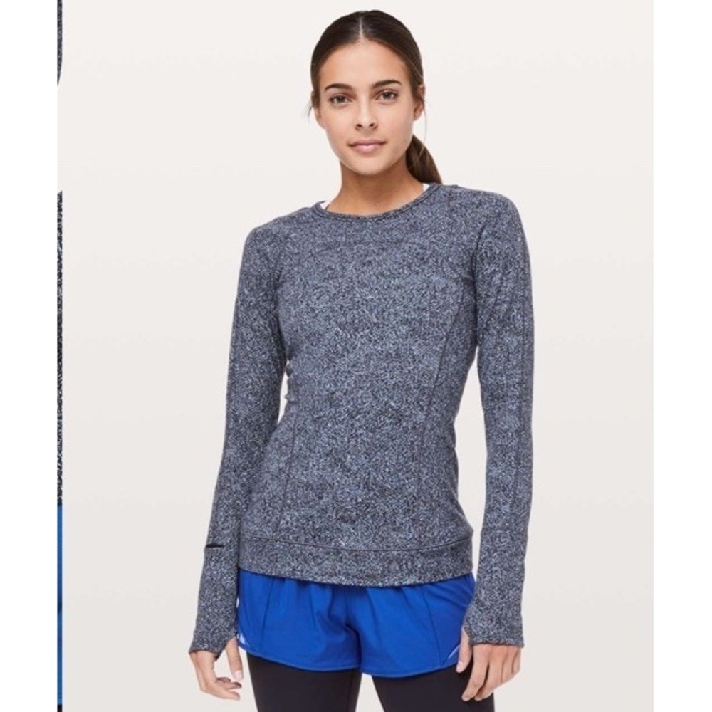 Lululemon Cypress Kiss Long Sleeve Top Black Gray‎ Fusion Jacquard Pullover Sz 6